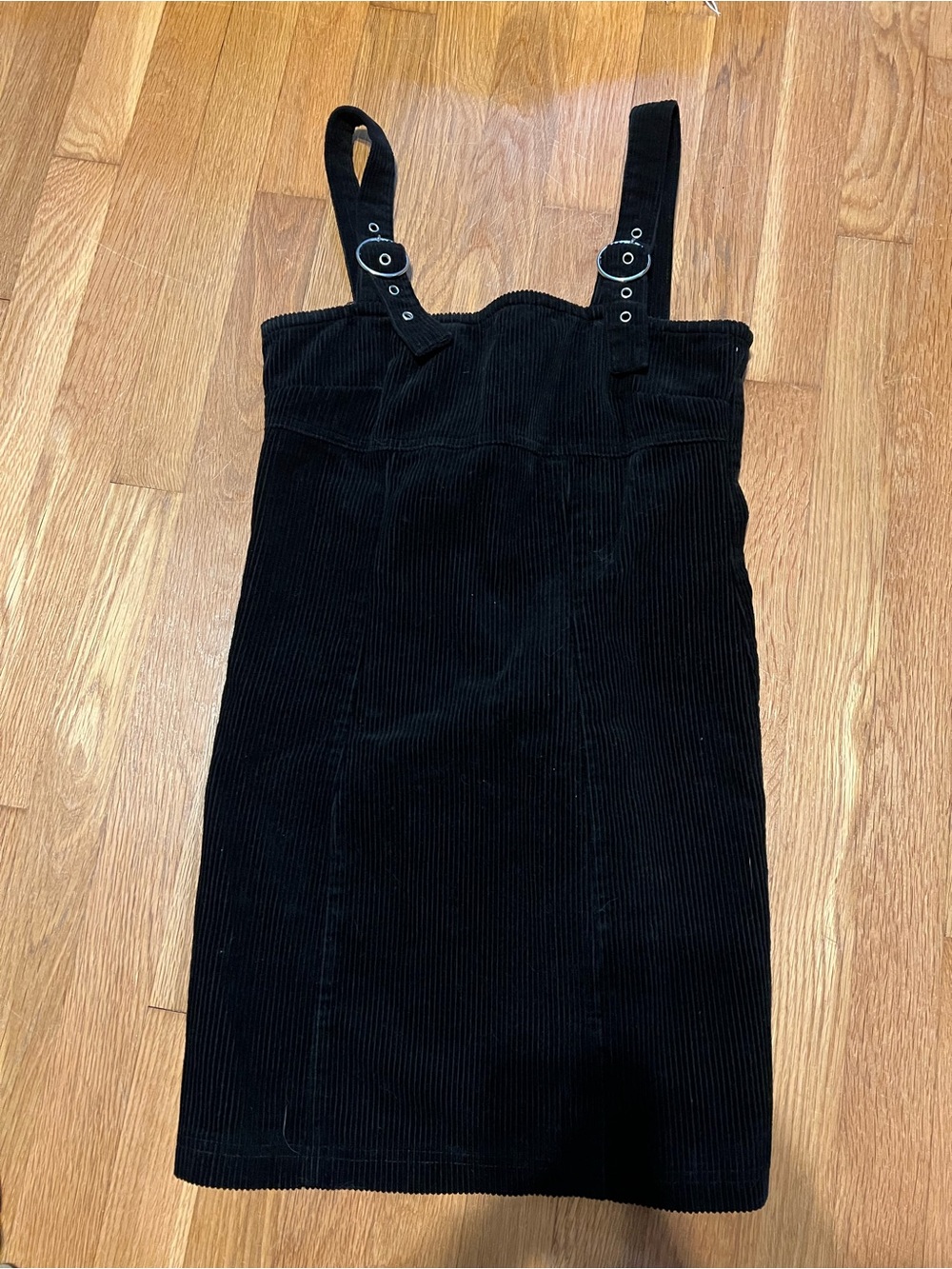 Forever 21 Black Corduroy Pinafore Dress with Buckle Straps